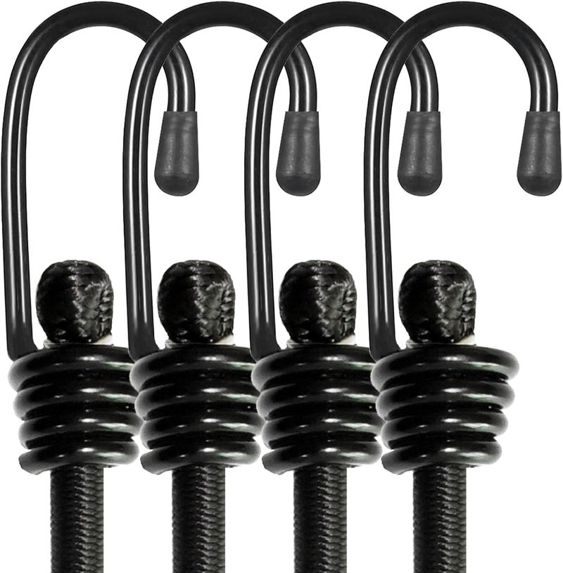 BEXSLE Bungee Cords with Hooks 2m Long, Heavy Duty Outdoor Elastic Bungee Straps, No Odour Industrial Grade Bungee Rope for Securing Tarps, Luggage, Tents, Bikes or Garden Tidying 80inch 4Pcs (Black) - Image 1